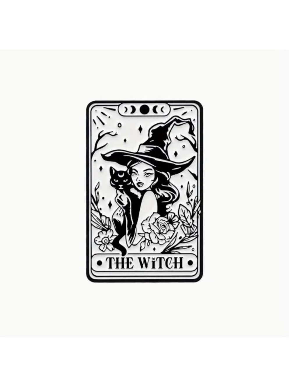 Metal & Enamel Witch Black Cat Tarot Card Lapel Pin
